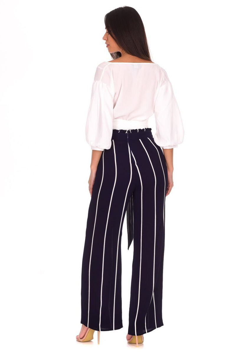 Navy Striped Flared Trousers