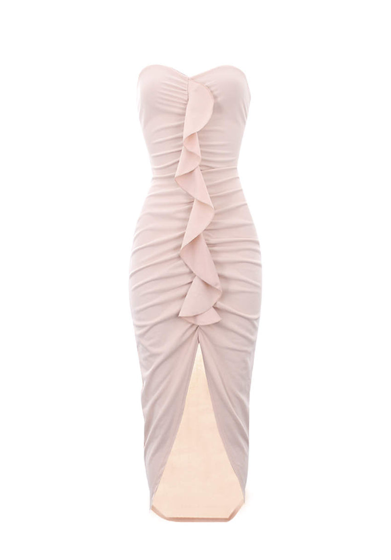 Nude Bardot Frill Detail Midi Dress
