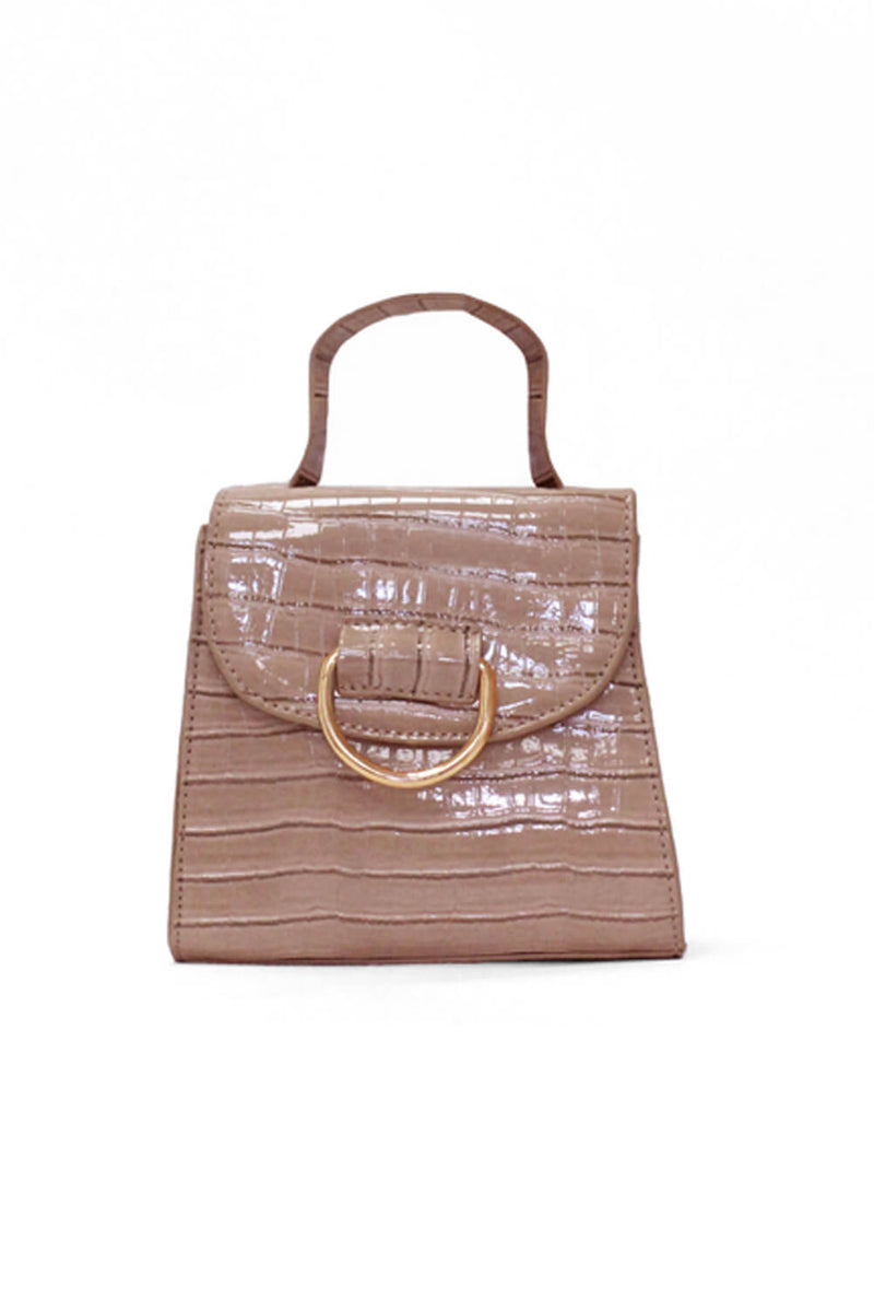 Nude Croc Mini Patent Bag With Gold Ring