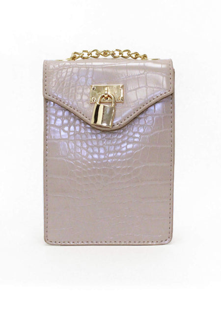 Nude Faux Croc Lock Rectangle Bag