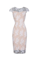 Nude Floral Lace Midi Dress