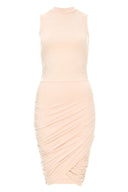 Blush High Neck Asymmetric Bodycon Dress