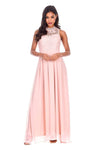 Nude High Neck Crochet Maxi Dress