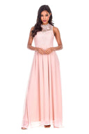 Nude High Neck Crochet Maxi Dress