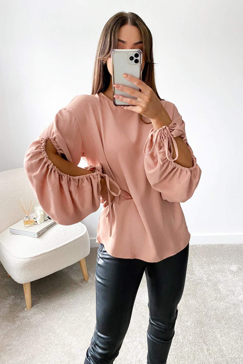 Nude Key Hole Sleeve Blouse