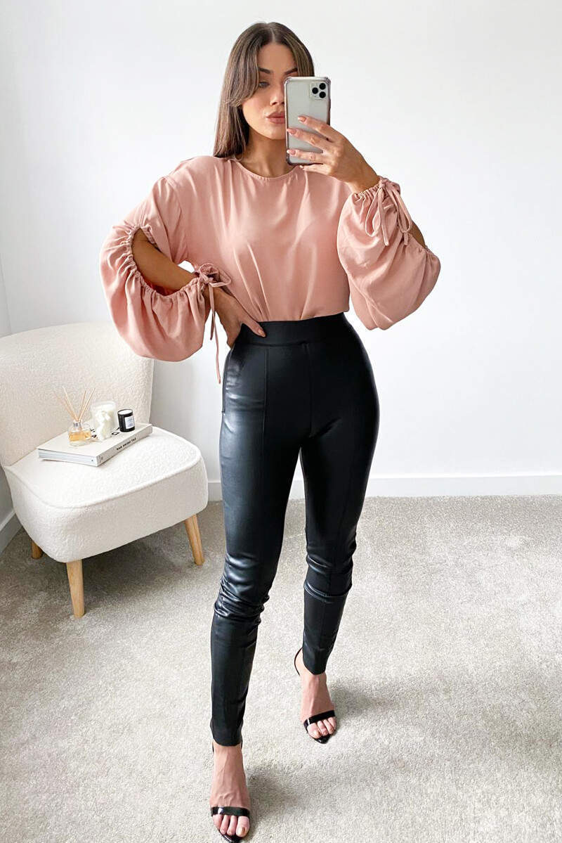 Nude Key Hole Sleeve Blouse