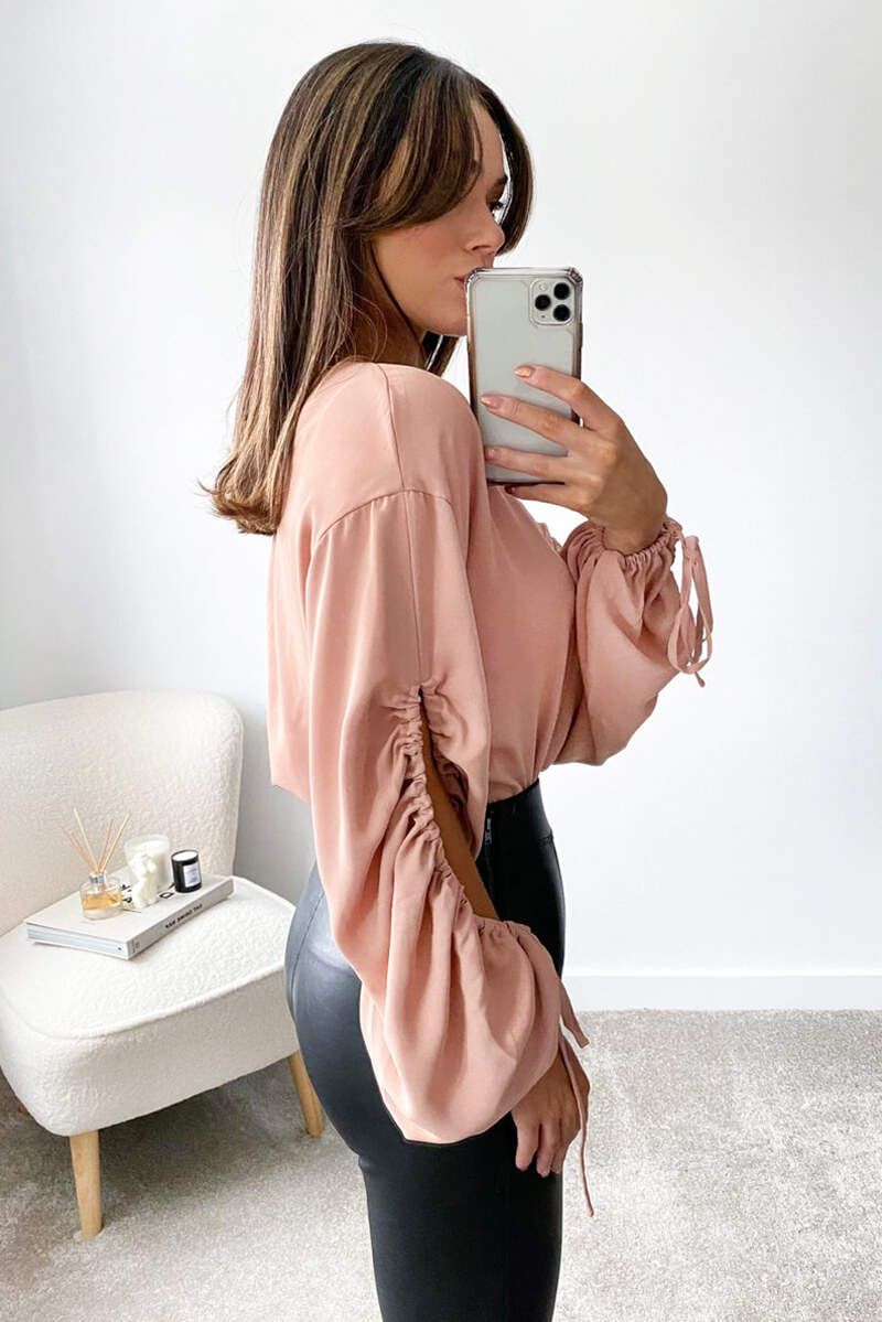 Nude Key Hole Sleeve Blouse