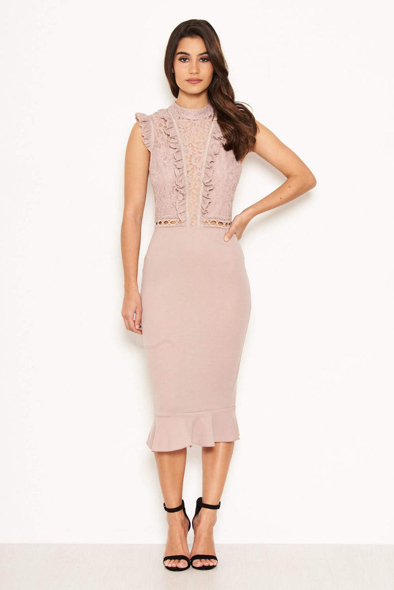 Lace frill sales hem midi dress