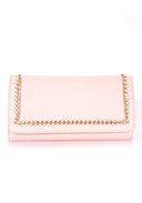 Nude Leather Look Clutch with Gold Chain Detail