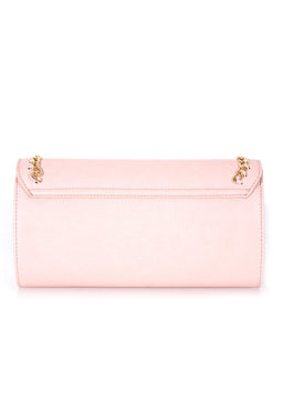Nude Leather Look Clutch with Gold Chain Detail