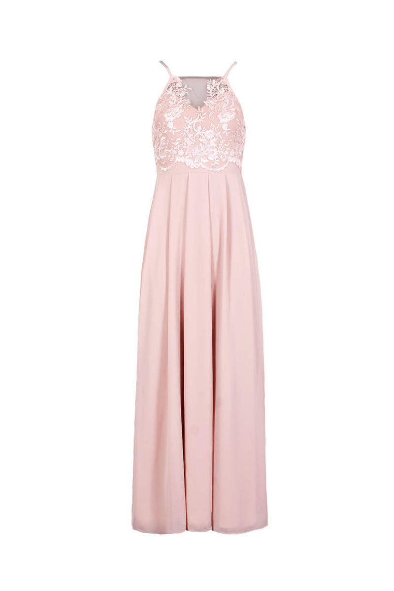 Nude Mesh Embroidery Maxi Dress