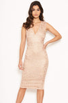 Nude Midi Dress With Lace Contrast Front