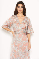 Nude Printed Split Maxi Dress