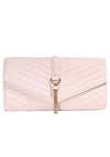 Nude Quilted Gold Tassel Clutch Bag