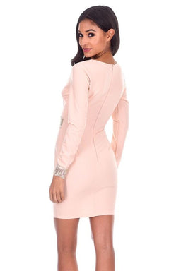 Nude Sleeved Midi Dress