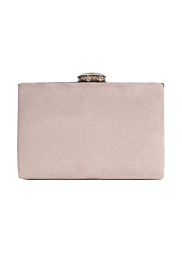 Nude Suede Box Clutch With A Jewel Clasp