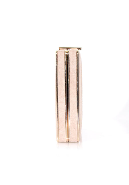 Nude Suede Box Clutch with Gold Detail