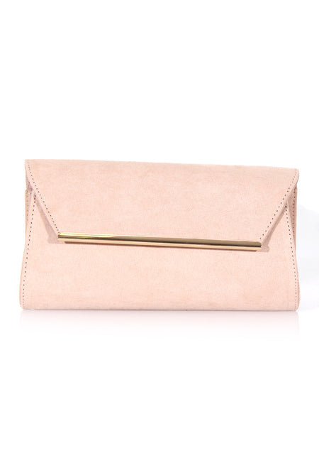 Nude Suede Clutch with Gold Detail