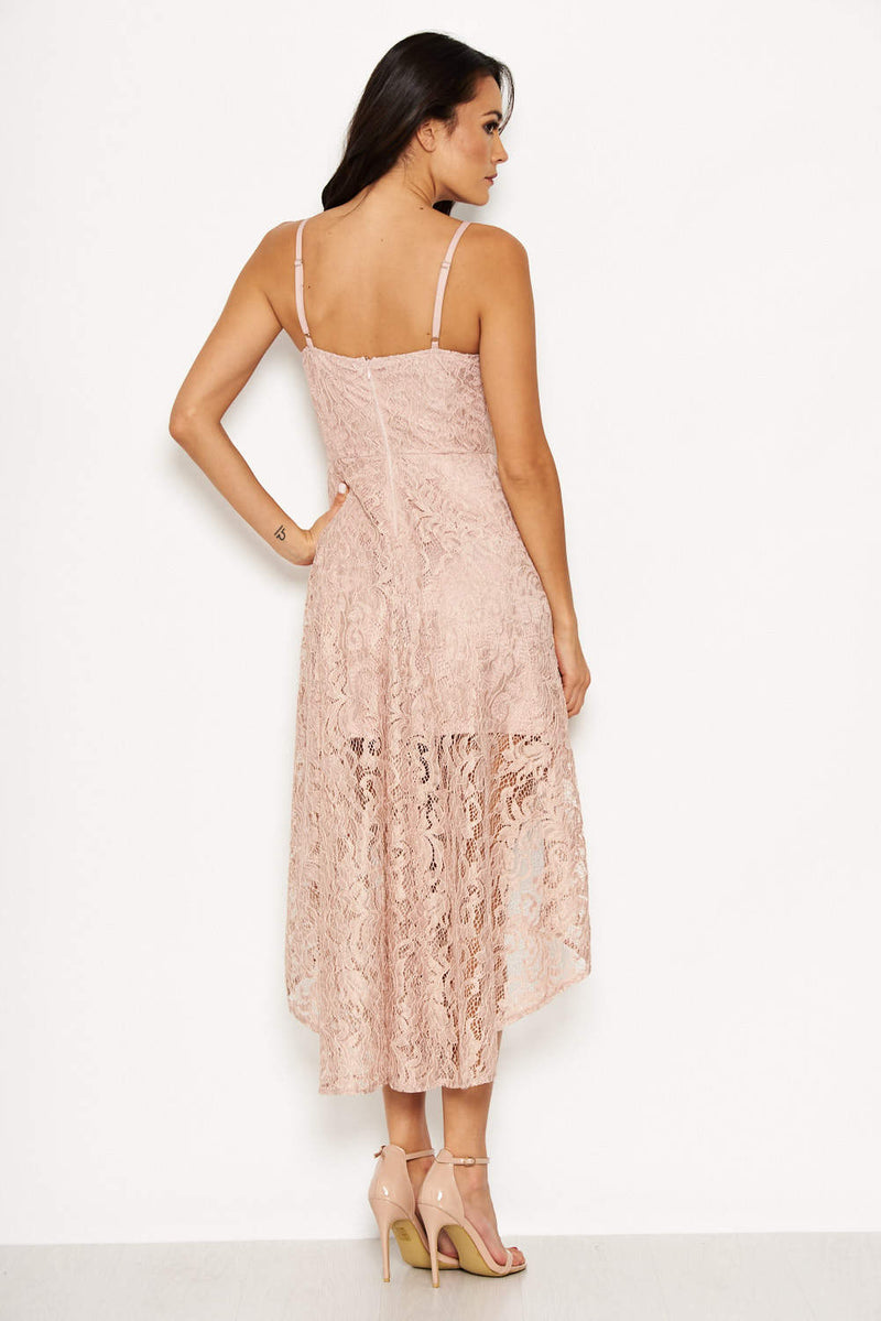 Nude Lace Dress With Waterfall Skirt