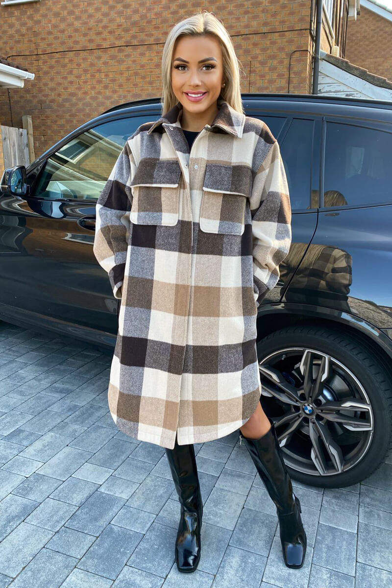 Oatmeal Checked Oversized Jacket