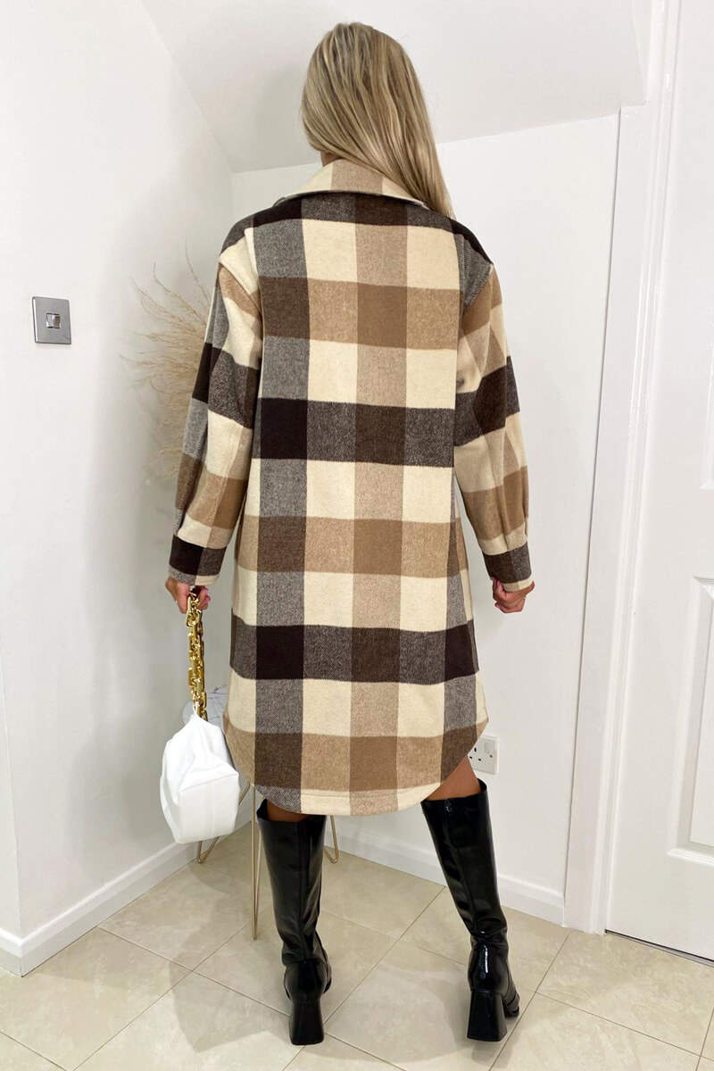 Oatmeal Checked Oversized Jacket