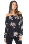 Black Off The Shoulder Floral Top