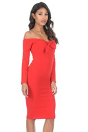 Red Off The Shoulder Midi Dress