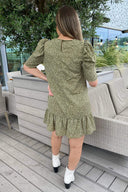 Olive Ditsy Leaf Print Shift Dress