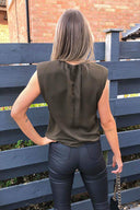 Olive Shoulder Padded Sleeveless Blouse