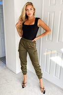 Olive Silky Cargo Pants