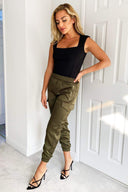 Olive Silky Cargo Pants