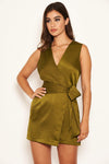 Olive Wrap Tie Playsuit