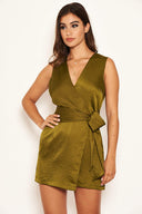 Olive Wrap Tie Playsuit
