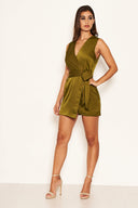 Olive Wrap Tie Playsuit
