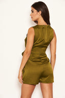 Olive Wrap Tie Playsuit