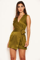 Olive Wrap Tie Playsuit