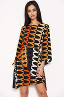 Orange Aztec Printed Frill Dress