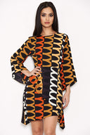 Orange Aztec Printed Frill Dress