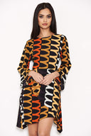 Orange Aztec Printed Frill Dress