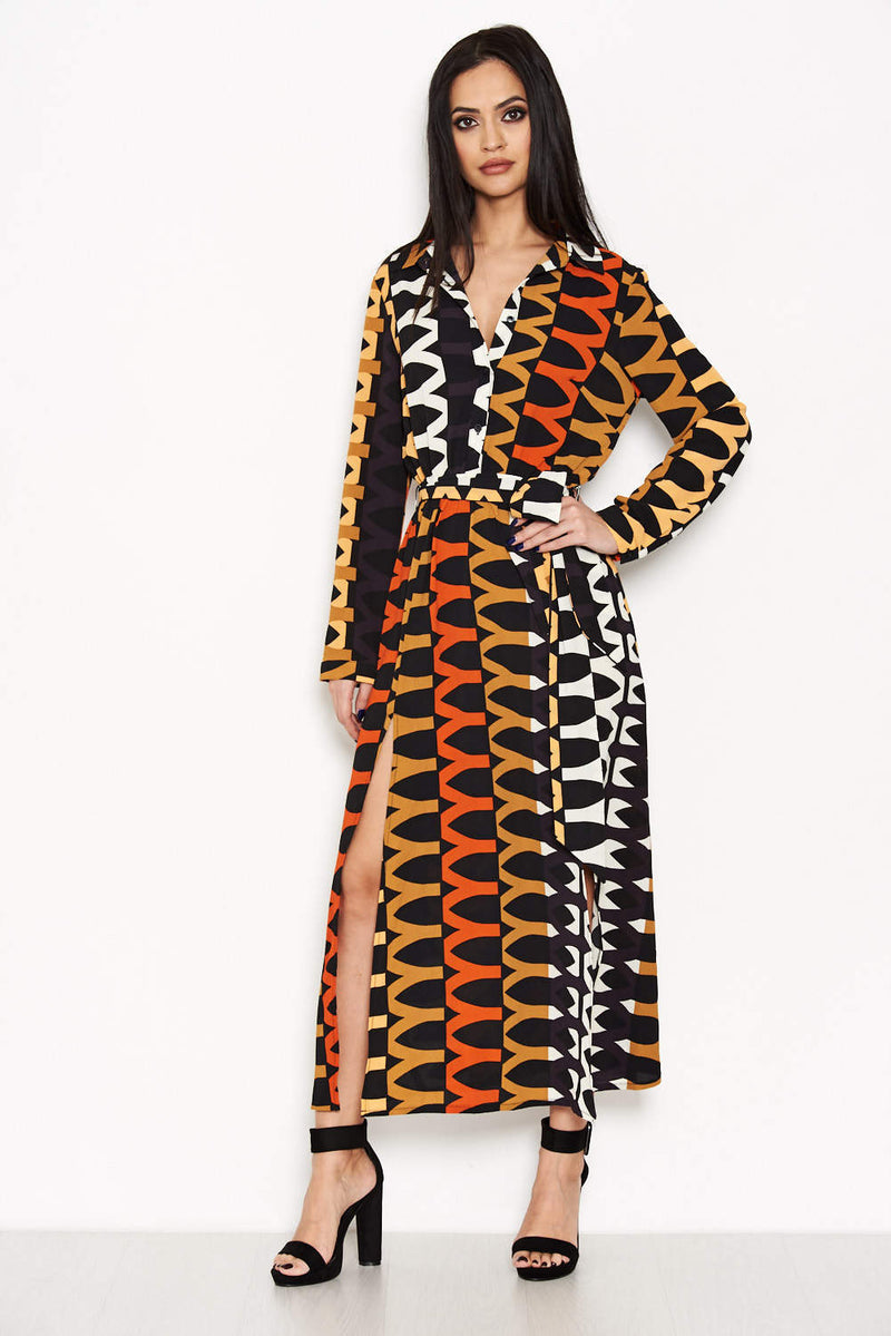 Orange Aztec Printed Shirt Dress