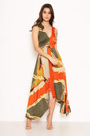 Orange Chain Print Maxi Dress