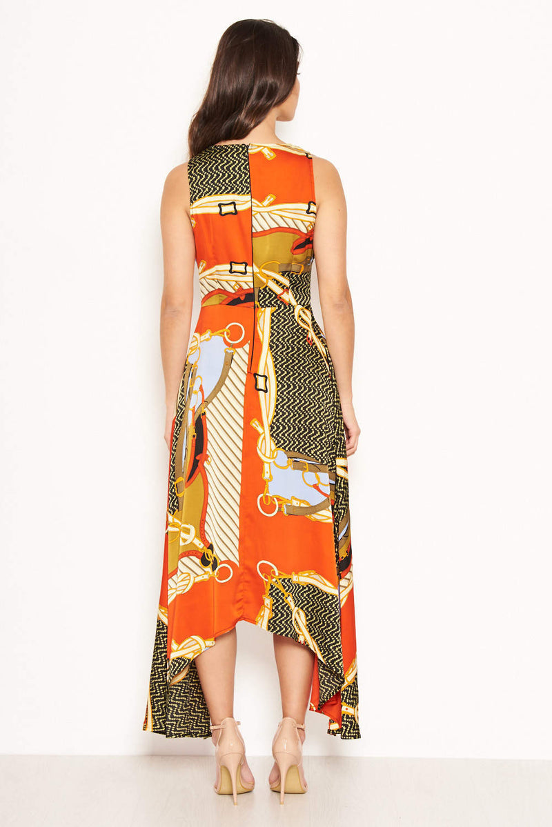 Orange Chain Print Maxi Dress