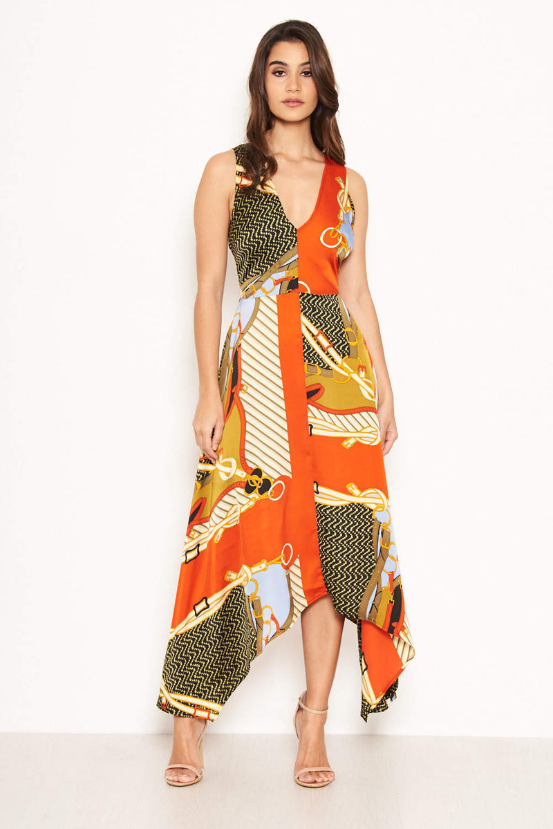 Orange Chain Print Maxi Dress