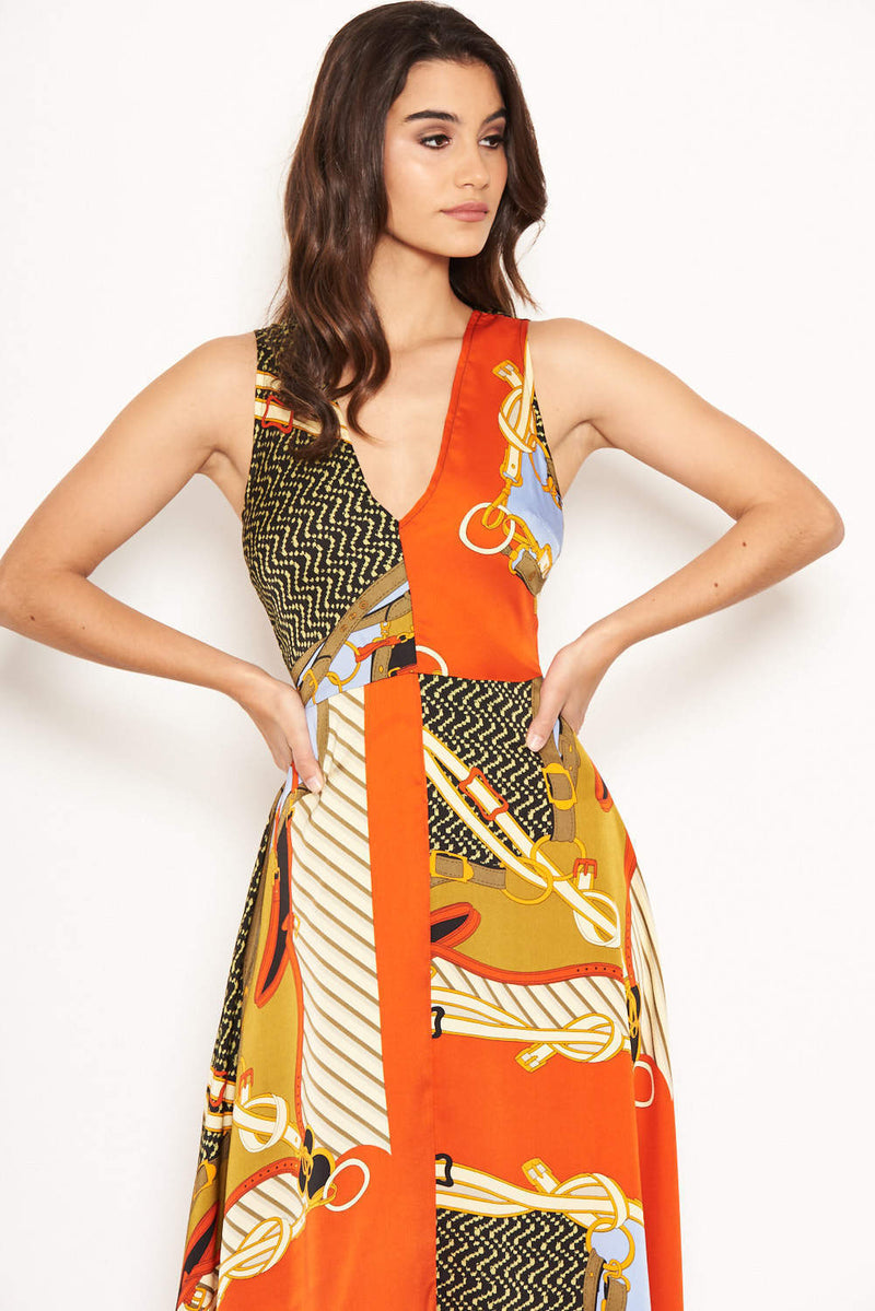 Orange Chain Print Maxi Dress