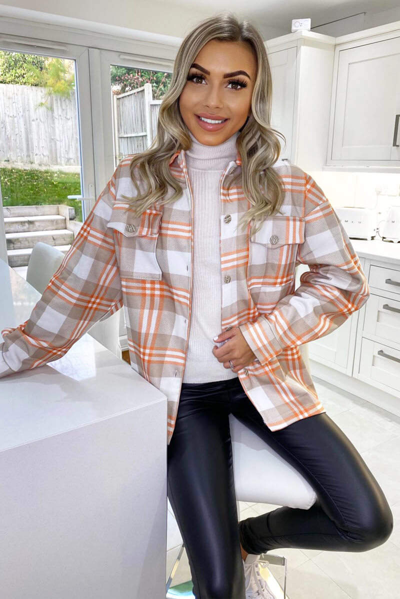Orange Checked Shirt Jacket – AX Paris