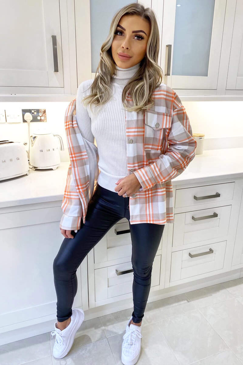 Orange Checked Shirt Jacket