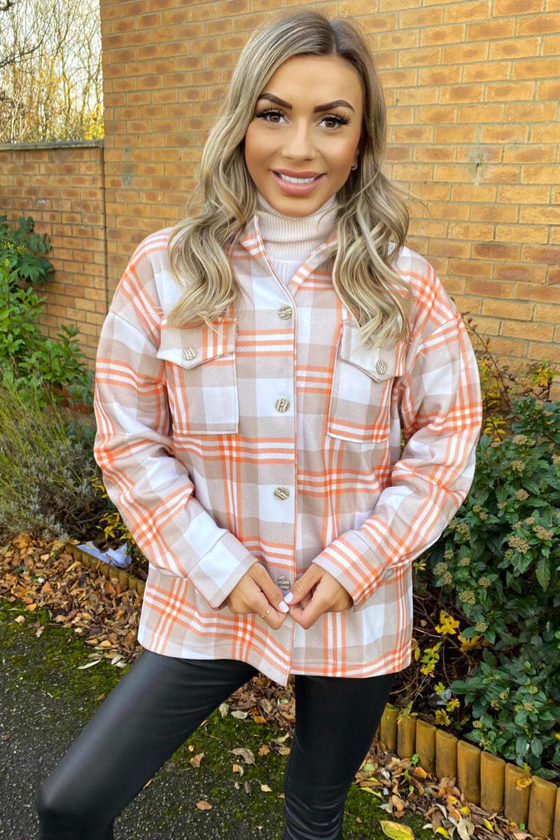 Orange Checked Shirt Jacket