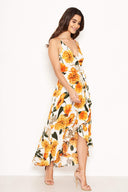 Orange Floral Strappy Maxi Dress