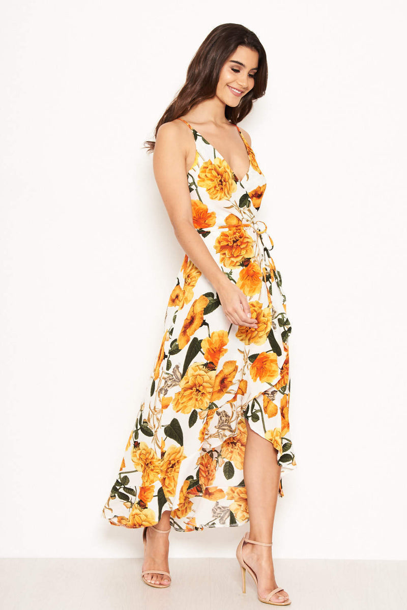 Orange Floral Strappy Maxi Dress