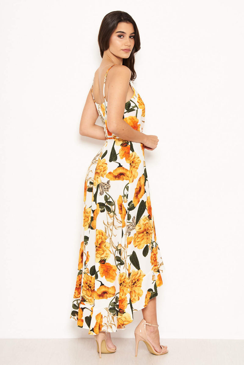 Orange Floral Strappy Maxi Dress